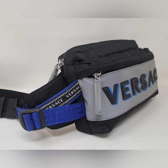 NWT Versace Reflective Logo Nylon Greca Strap Crossbody Belt Waist Bag Large - Picture 10 of 12